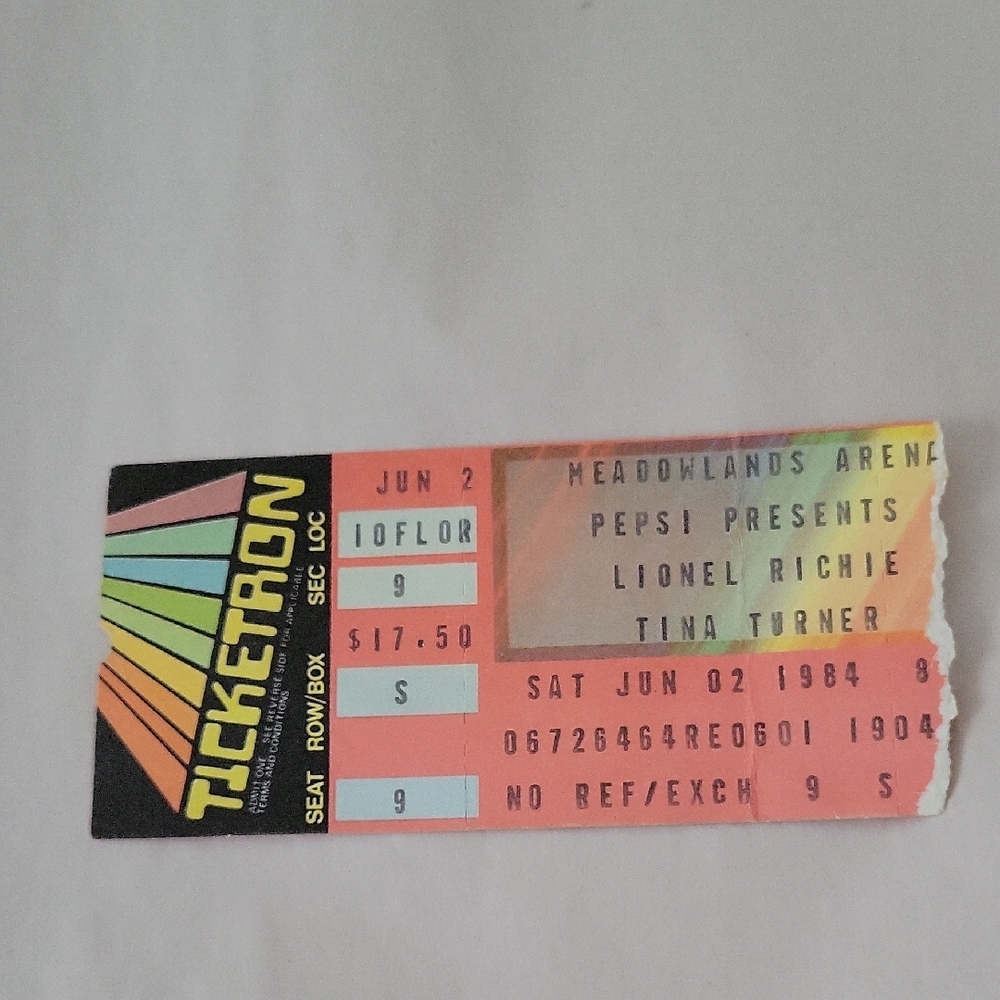 Lionel Richie / Tina Turner/Vintage Concert Ticket with Rainbow Design